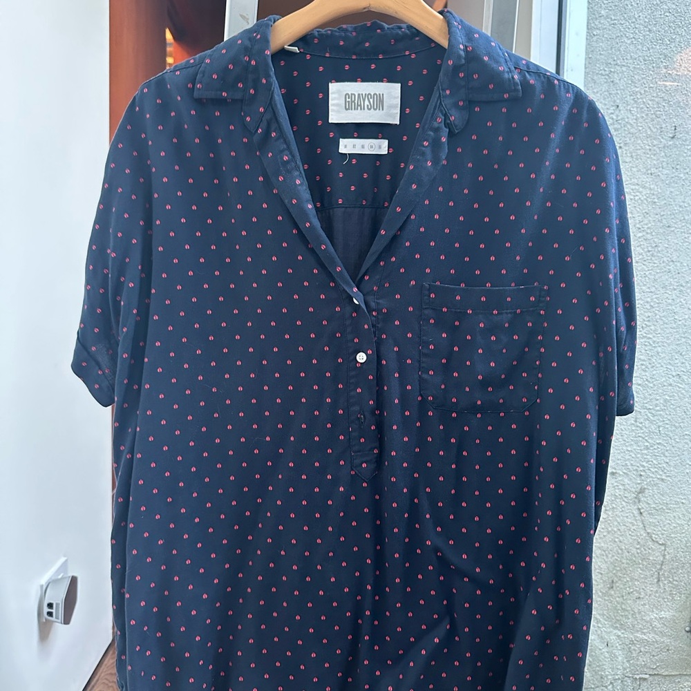 Navy & Red Ladybug Polka Dot Blouse